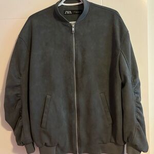 Zara Gray Bomber Jacket with Stand-Up Collar